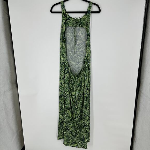 Topshop Psychedelic Satin Slip Midi Sleeveless Open Back Side Slit Womens Dress - Picture 7 of 15